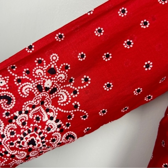 Talbots Boho Floral Bandana Print Cotton Blouse Large Petite Red - Picture 6 of 14